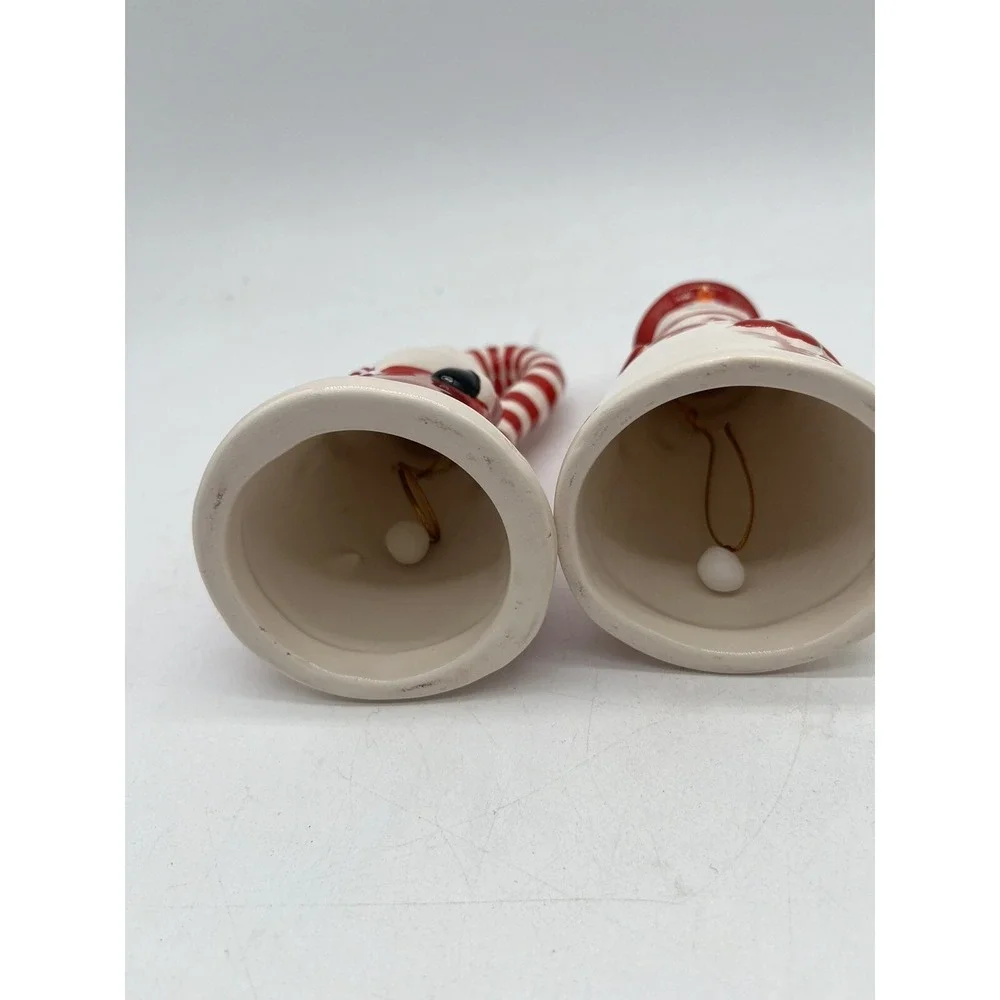 Ceramic Christmas Holiday Bell  Santa and Snowman Set Of 2